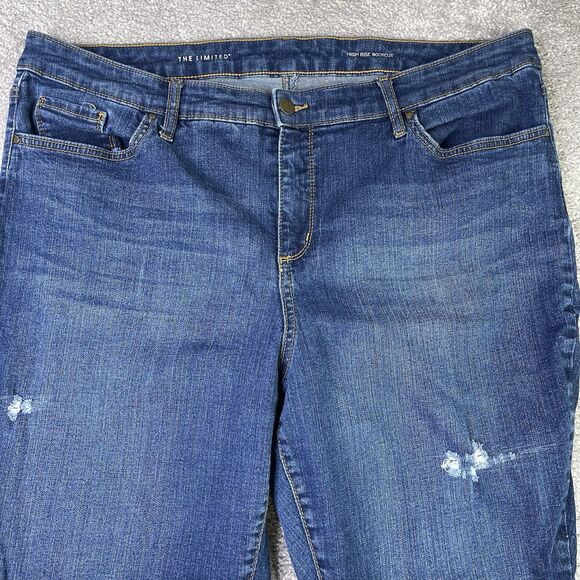 The Limited Jeans Women’s 18W Blue Bootcut High Rise Dark Wash Crop Distressed - Picture 2 of 14